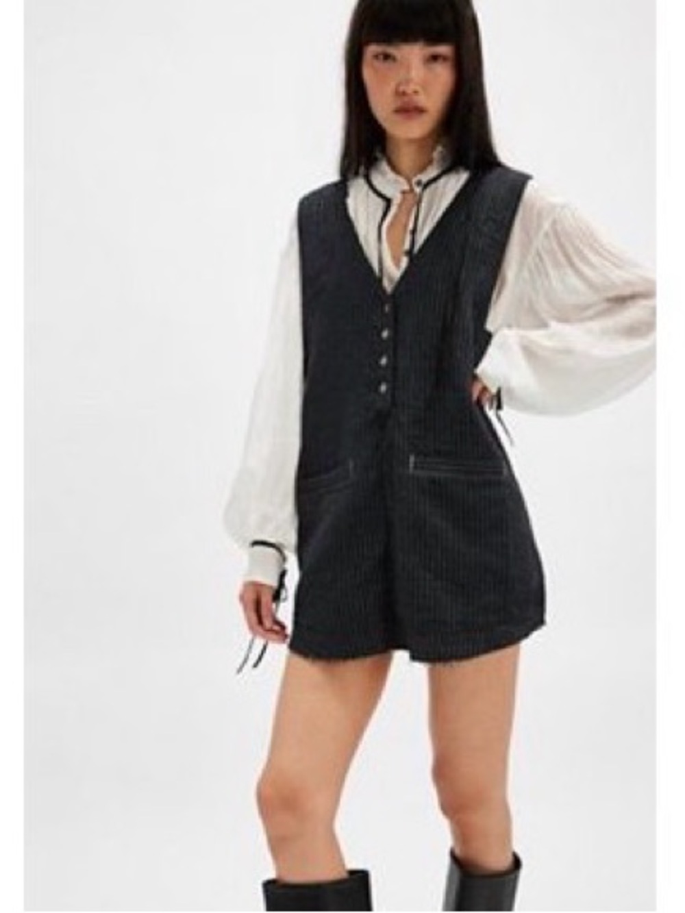 Free People Black Pinstripe Vest Mini Dress